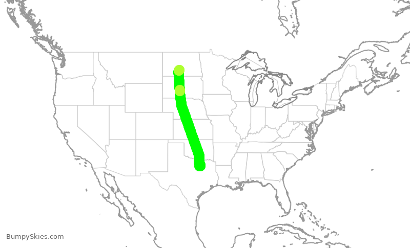 Turbulence forecast map for ENY3360, DFW to BIS