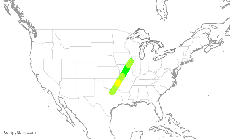 Turbulence forecast map for ENY3361, DFW to MLI