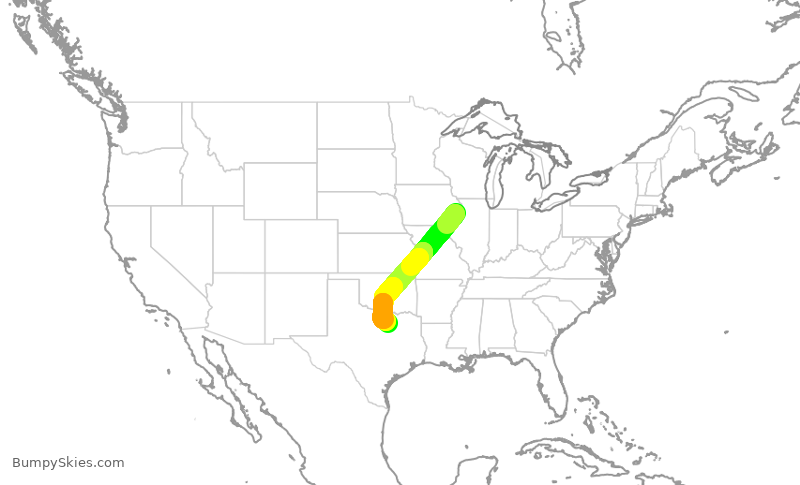 Turbulence forecast map for ENY3361, MLI to DFW