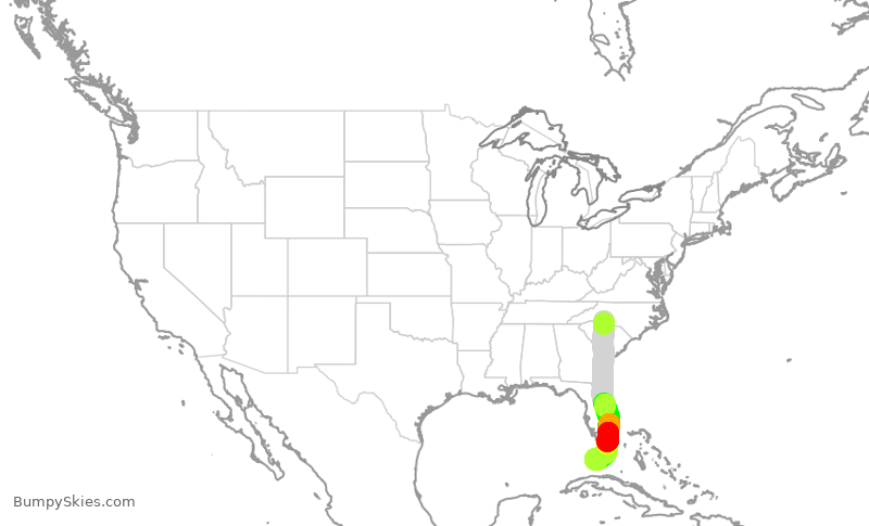 Turbulence forecast map for ENY3368, CLT to EYW
