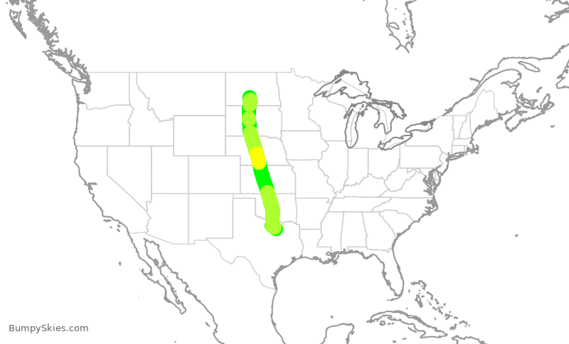 Turbulence forecast map for ENY3371, BIS to DFW