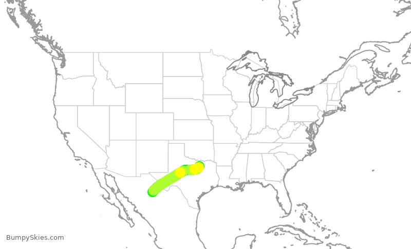 Turbulence forecast map for ENY3376, MCU to DFW