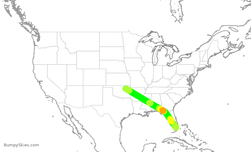 Turbulence forecast map for ENY3380, MIA to TUL