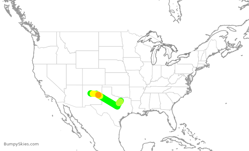 Turbulence forecast map for ENY3381, ABQ to DFW