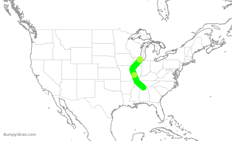 Turbulence forecast map for ENY3381, HSV to ORD