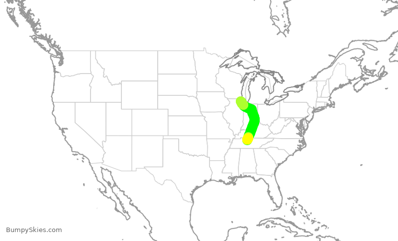 Turbulence forecast map for ENY3383, BNA to ORD