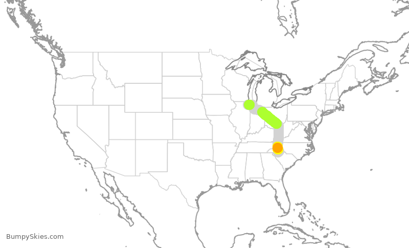 Turbulence forecast map for ENY3385, GSP to ORD