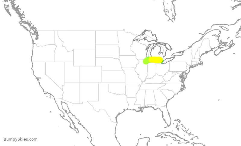 Turbulence forecast map for ENY3387, DTW to ORD