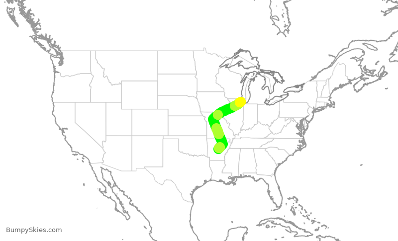 Turbulence forecast map for ENY3398, LIT to ORD