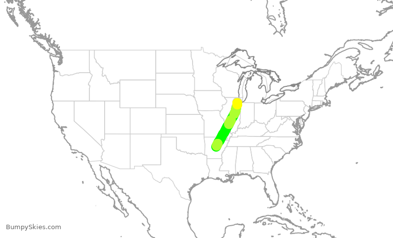 Turbulence forecast map for ENY3398, ORD to LIT