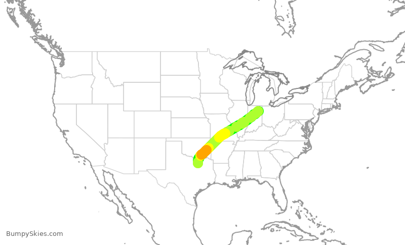 Turbulence forecast map for ENY3399, DFW to FWA