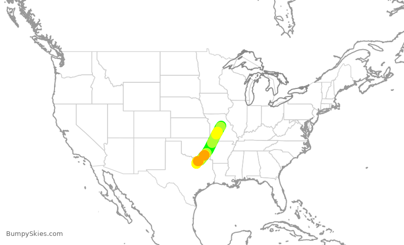 Turbulence forecast map for ENY3402, COU to DFW