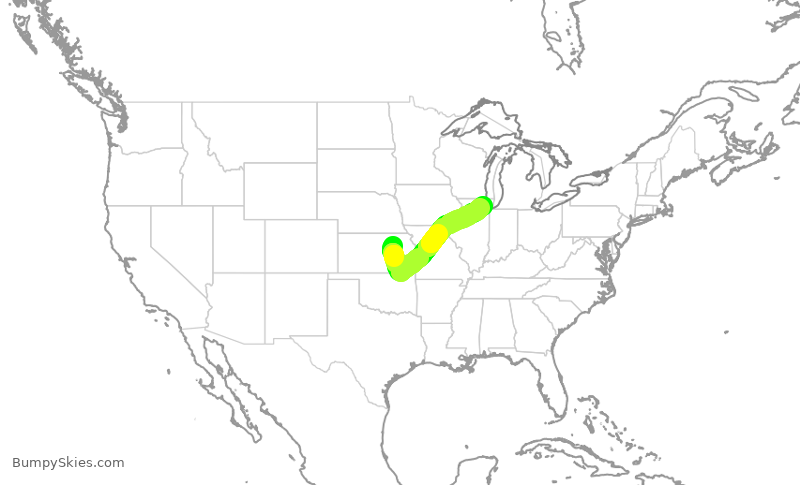 Turbulence forecast map for ENY3406, MHK to ORD