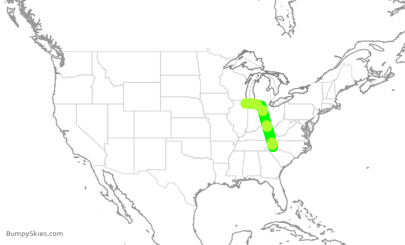 Turbulence forecast map for ENY3406, ORD to AVL