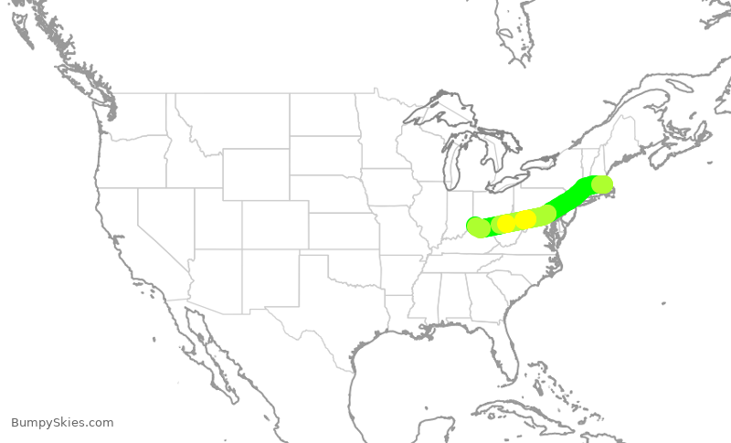 Turbulence forecast map for ENY3408, BOS to CVG