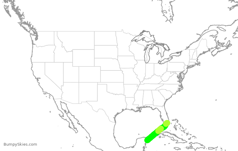 Turbulence forecast map for ENY3409, MCZ to MIA