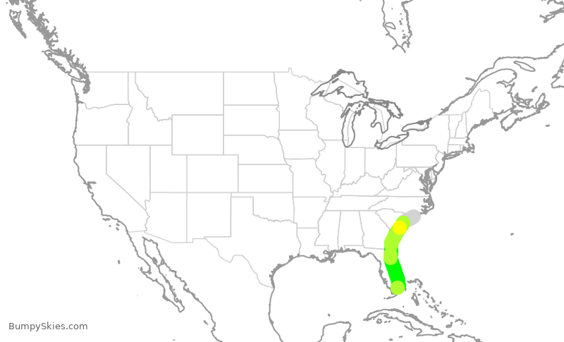 Turbulence forecast map for ENY3412, ILM to MIA