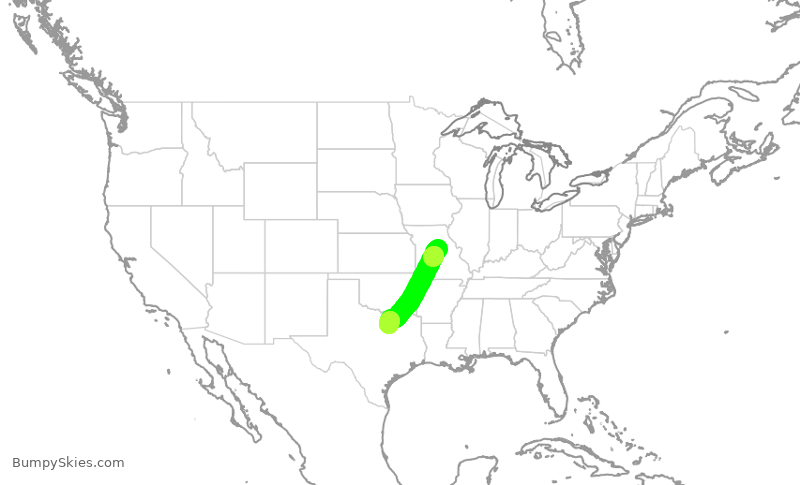 Turbulence forecast map for ENY3416, COU to DFW