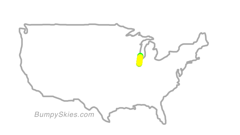 Map of continental US with illustrated flight path and turbulence forecast (described in text below)
