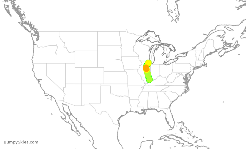 Turbulence forecast map for ENY3425, EVV to ORD
