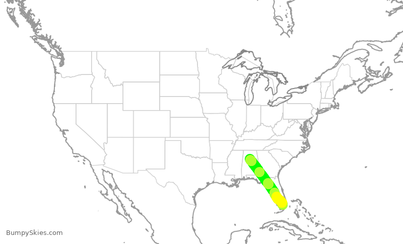 Turbulence forecast map for ENY3427, MIA to BHM