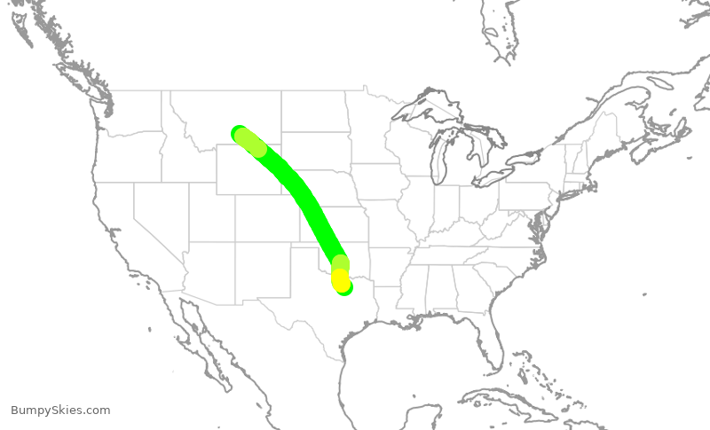 Turbulence forecast map for ENY3429, BIL to DFW