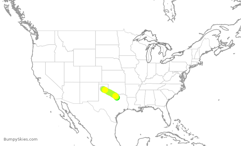 Turbulence forecast map for ENY3433, AMA to DFW