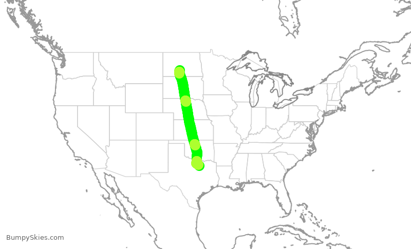 Turbulence forecast map for ENY3433, BIS to DFW