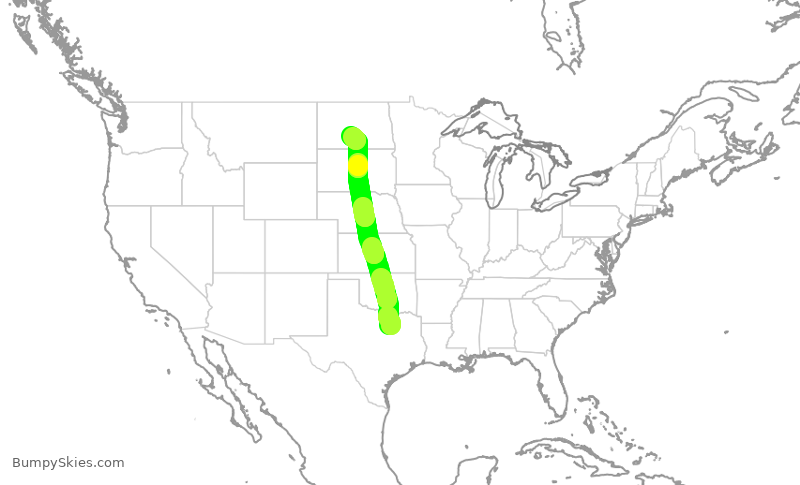 Turbulence forecast map for ENY3433, DFW to BIS