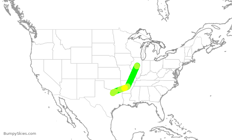Turbulence forecast map for ENY3434, BMI to DFW