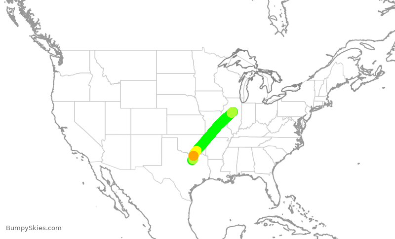 Turbulence forecast map for ENY3434, DFW to BMI
