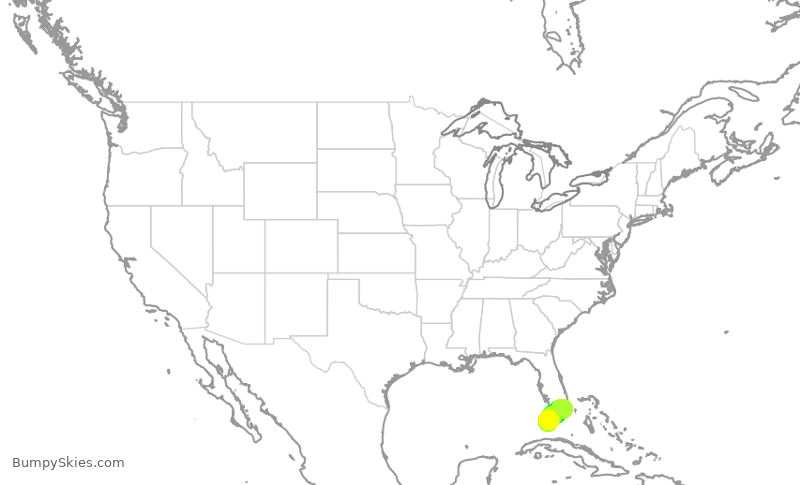 Turbulence forecast map for ENY3436, EYW to MIA
