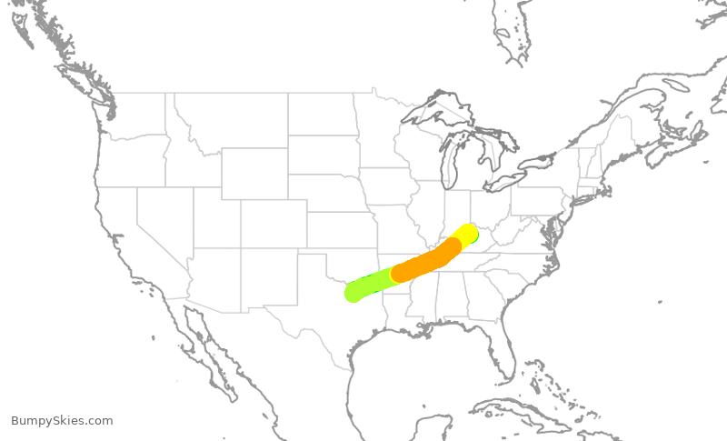 Turbulence forecast map for ENY3437, LEX to DFW