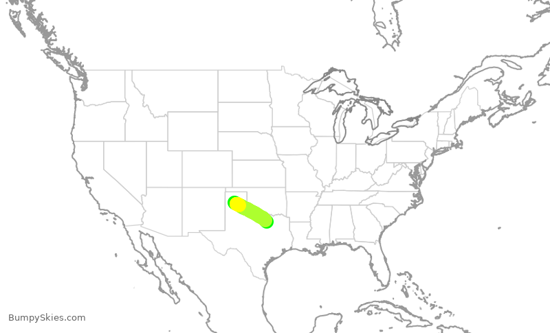 Turbulence forecast map for ENY3438, AMA to DFW