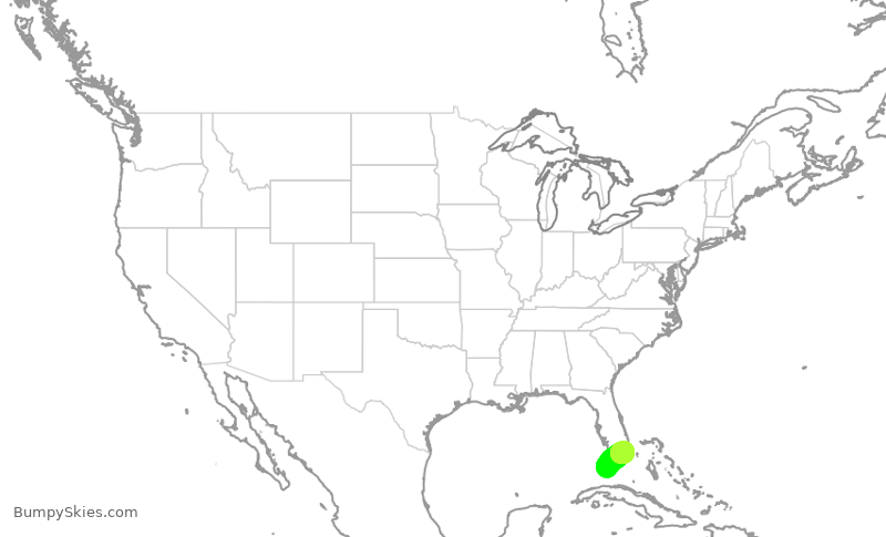 Turbulence forecast map for ENY3438, EYW to MIA