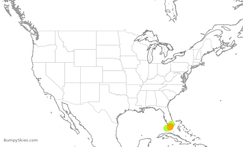 Turbulence forecast map for ENY3438, MIA to EYW