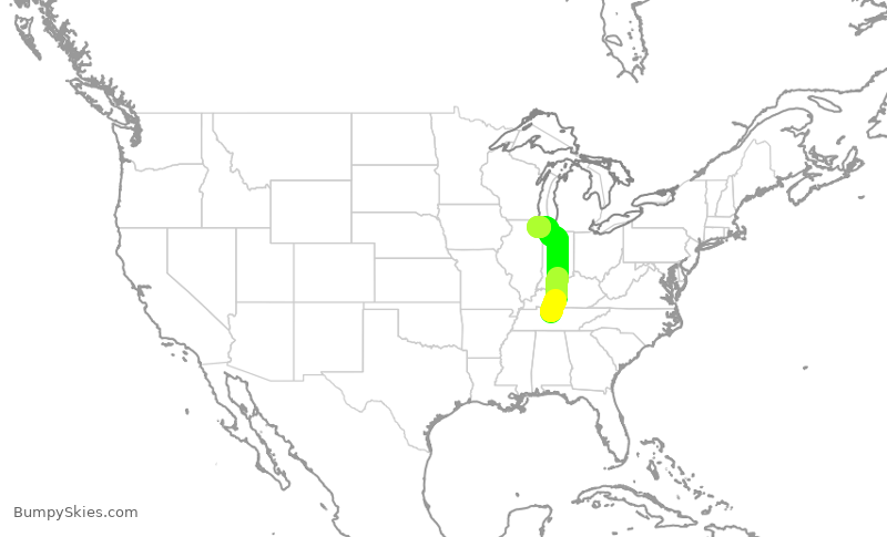 Turbulence forecast map for ENY3439, BNA to ORD
