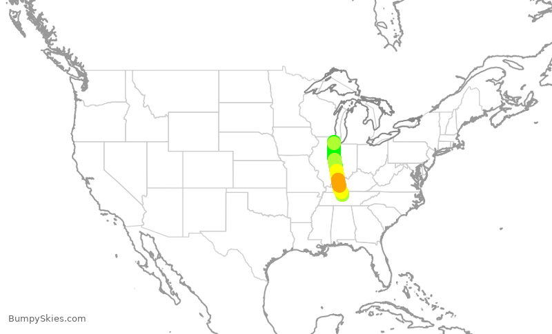 Turbulence forecast map for ENY3439, ORD to BNA