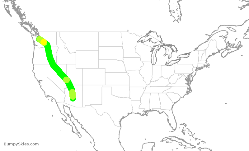 Turbulence forecast map for ENY3440, PHX to SEA