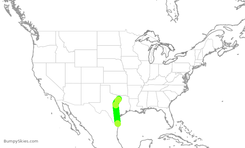 Turbulence forecast map for ENY3441, BRO to DFW