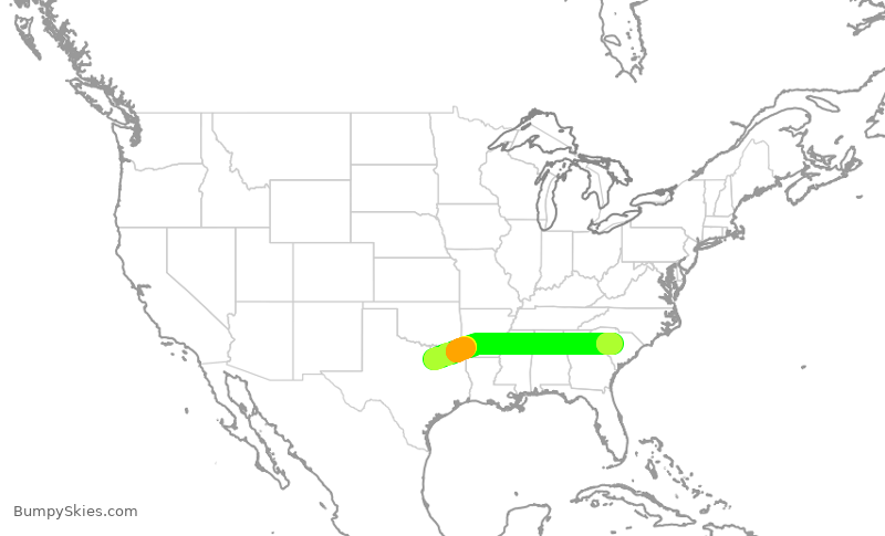 Turbulence forecast map for ENY3449, DFW to CAE