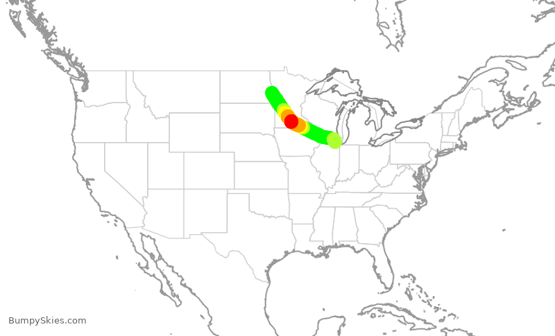 Turbulence forecast map for ENY3449, FAR to ORD