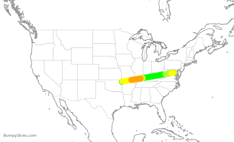 Turbulence forecast map for ENY3452, DCA to XNA