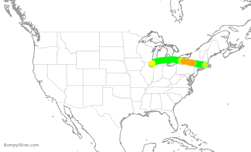 Turbulence forecast map for ENY3453, PVD to ORD
