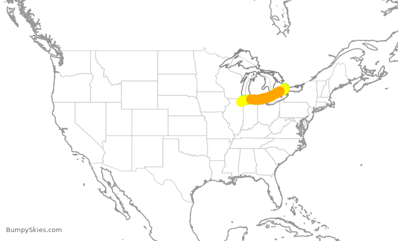 Turbulence forecast map for ENY3456, ORD to YYZ