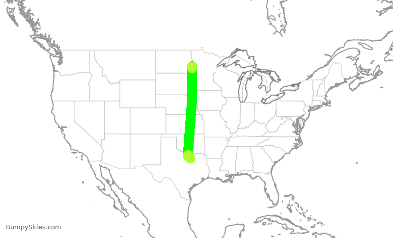 Turbulence forecast map for ENY3457, FAR to DFW