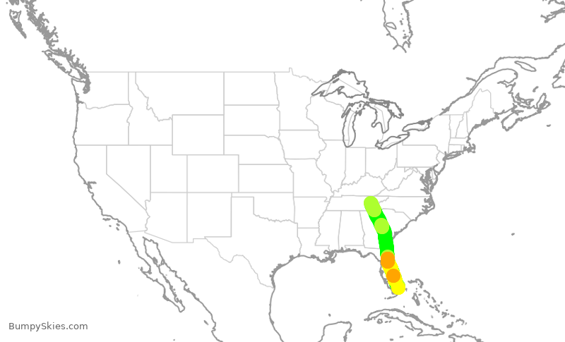 Turbulence forecast map for ENY3457, MIA to TYS