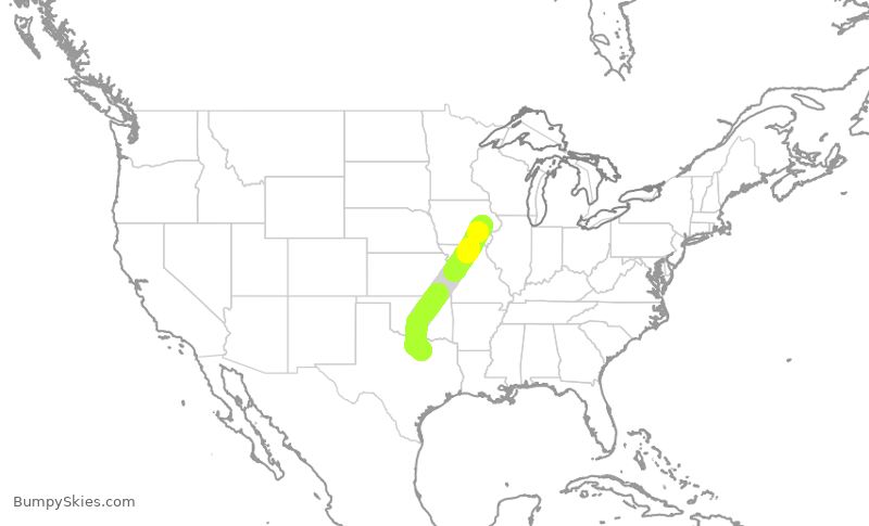 Turbulence forecast map for ENY3461, CID to DFW
