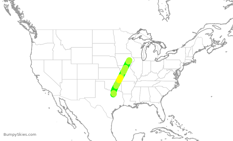 Turbulence forecast map for ENY3461, DFW to CID