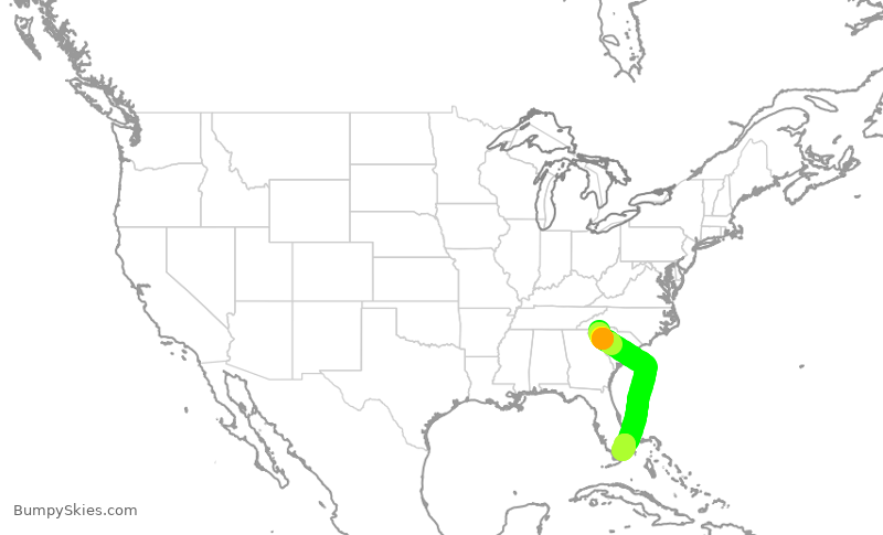Turbulence forecast map for ENY3462, GSP to MIA